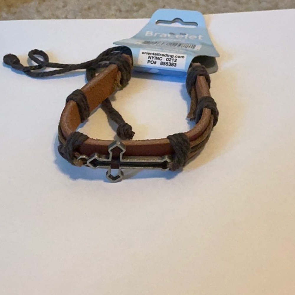 Brown Faux Leather Cross Bracelet - Picture 2 of 3